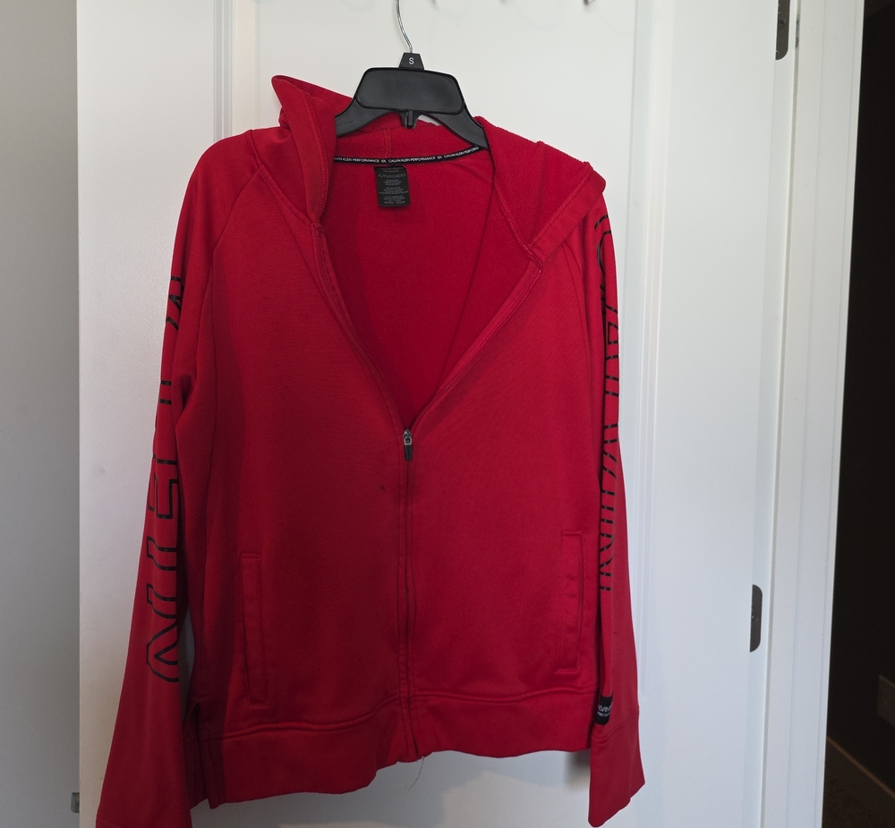 Calvin Klein Women's Red Zip-Up Hoodie Bomber Jacket